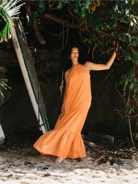 Young Fabulous and Broke Emmy Halter Maxi Dress in Orange SZ M